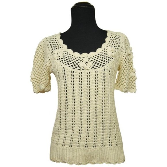 Sheree Massoquoi Vintage Cottege Core boho handmade crochet sweater S - Picture 1 of 10